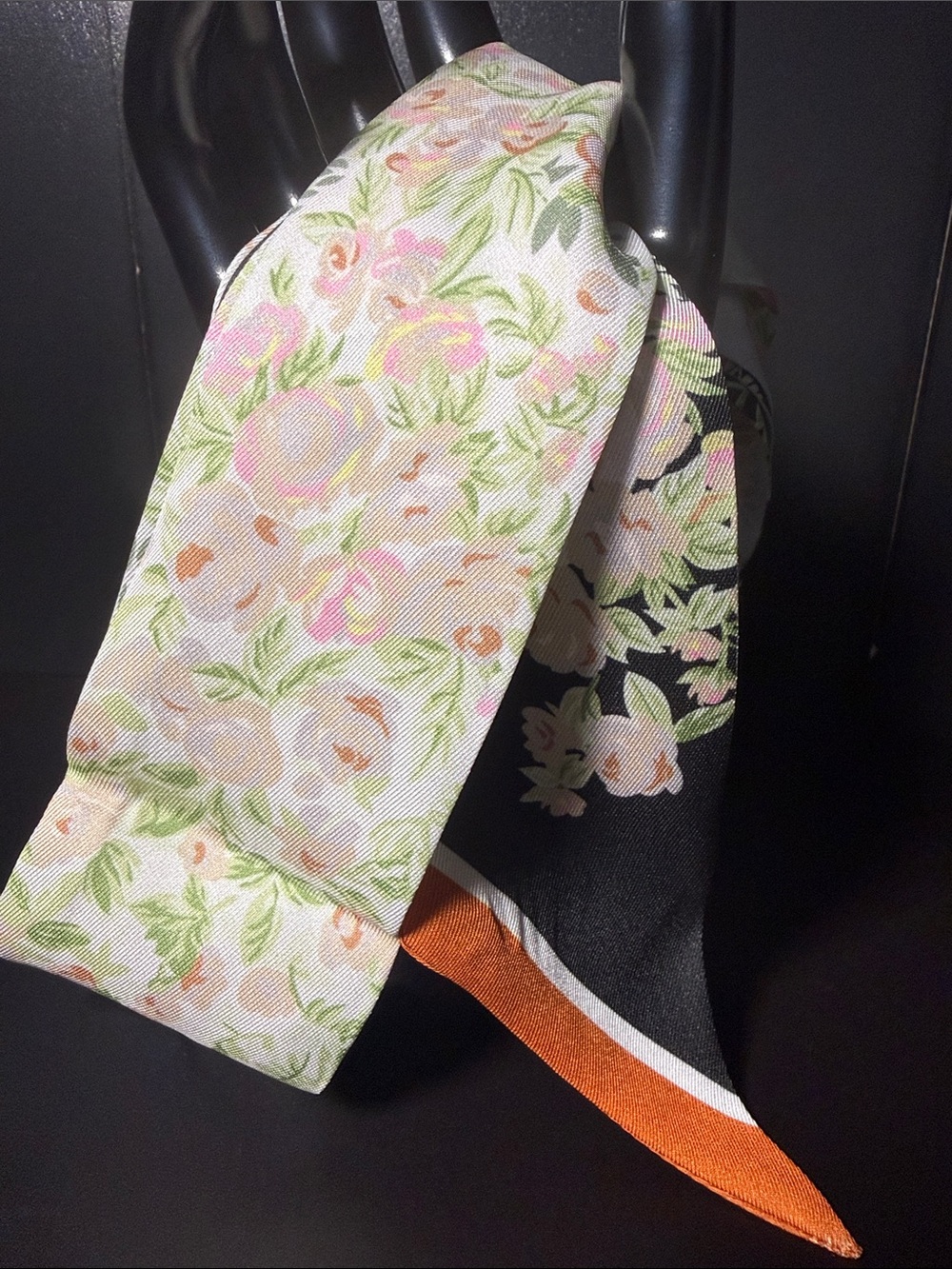 Floral Print Silk Neck Scarf — Pink & Cream